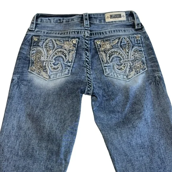 Fleur by Miss Me Easy Boot Fleur de Lis Bling Jeans Size 26/2 - Picture 2 of 9